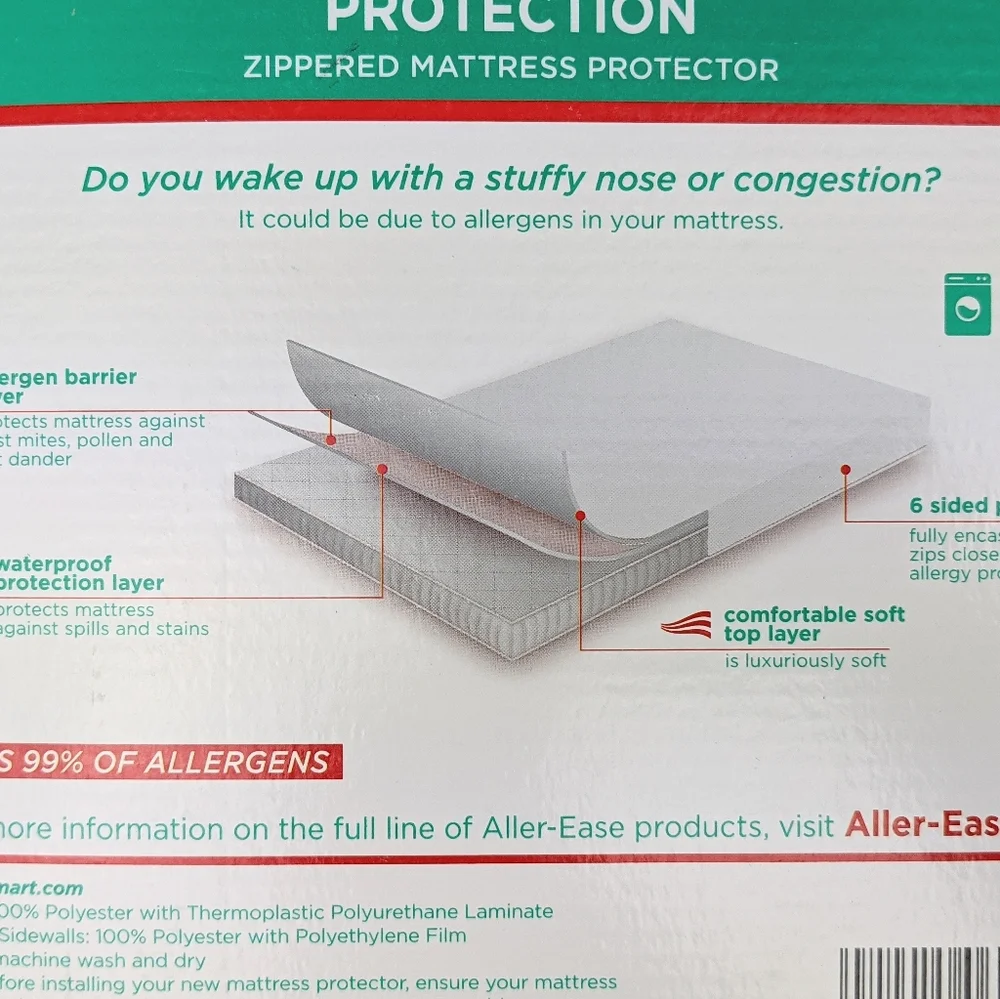AllerEase Waterproof and Allergy Zippered Soft Mattress Protector Twin Size NWT